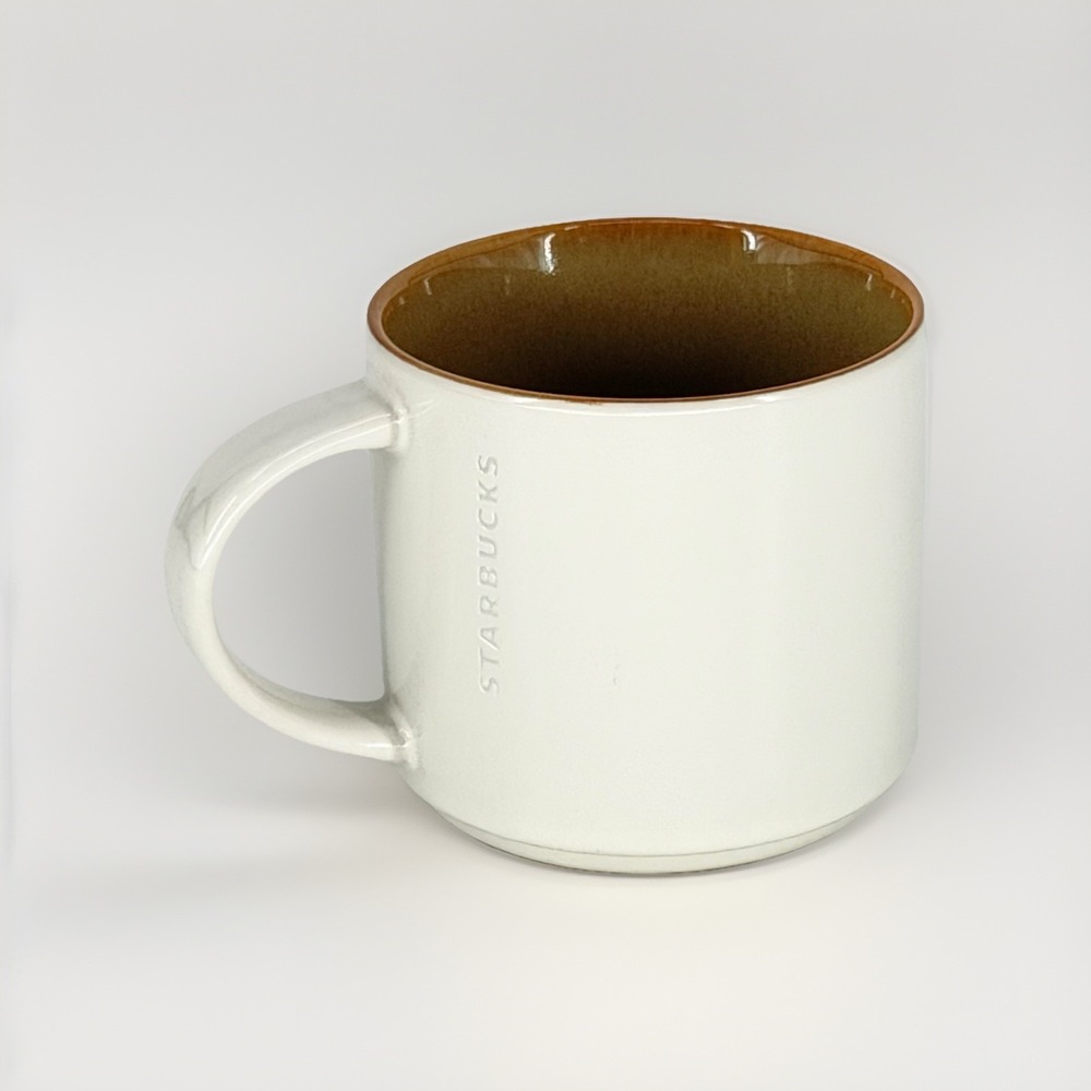 Starbucks 2013 Cream Brown Ceramic Coffee Mug 14 oz Debossed Recessed Logo